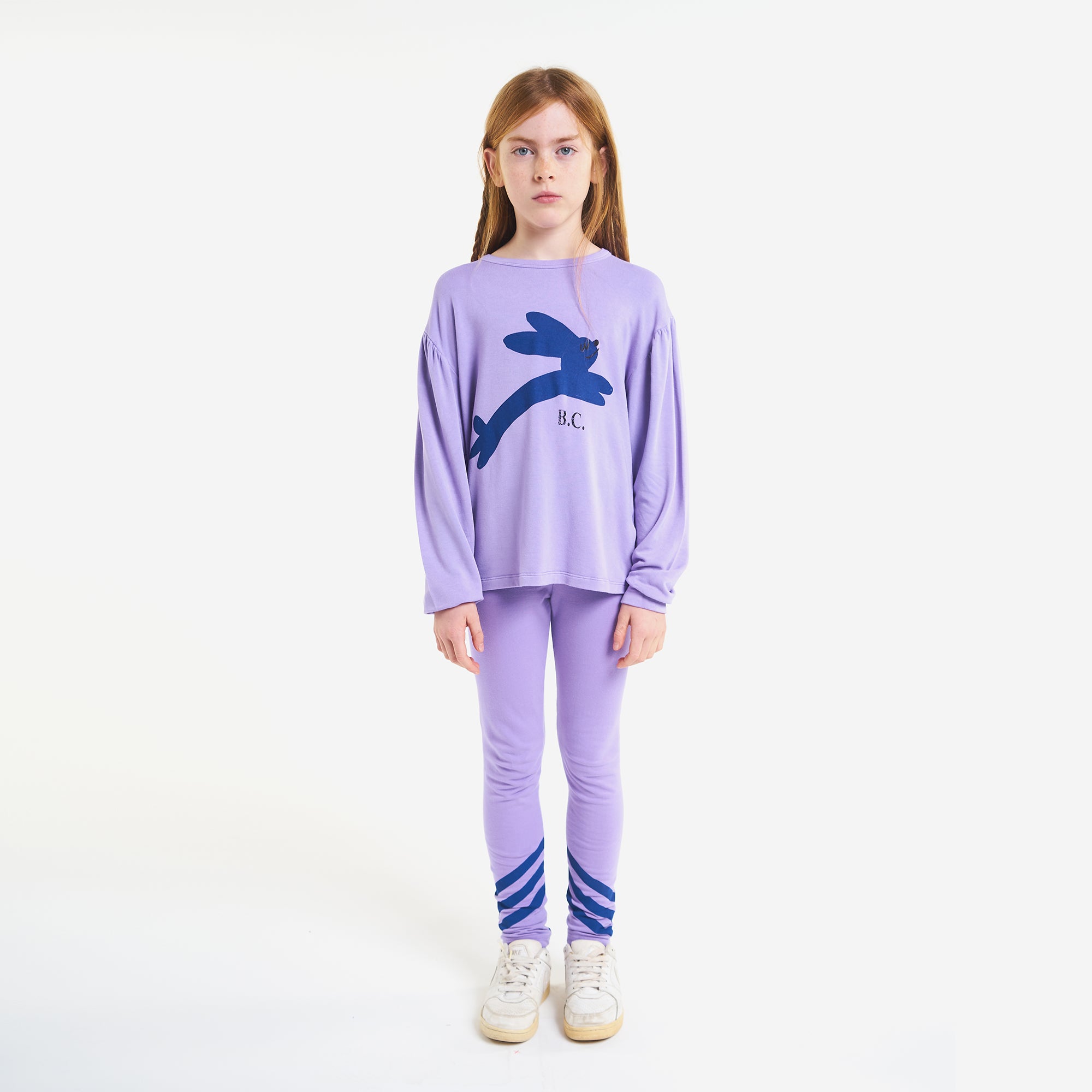 Girls Purple Stripes Cotton Leggings