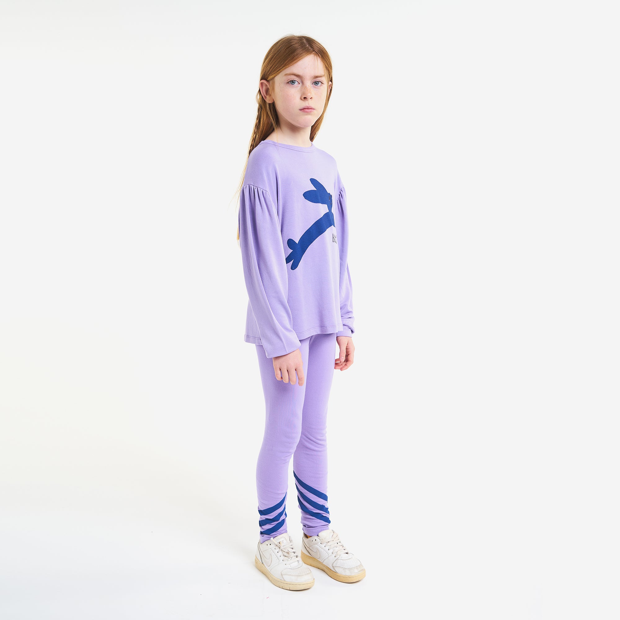 Girls Purple Stripes Cotton Leggings