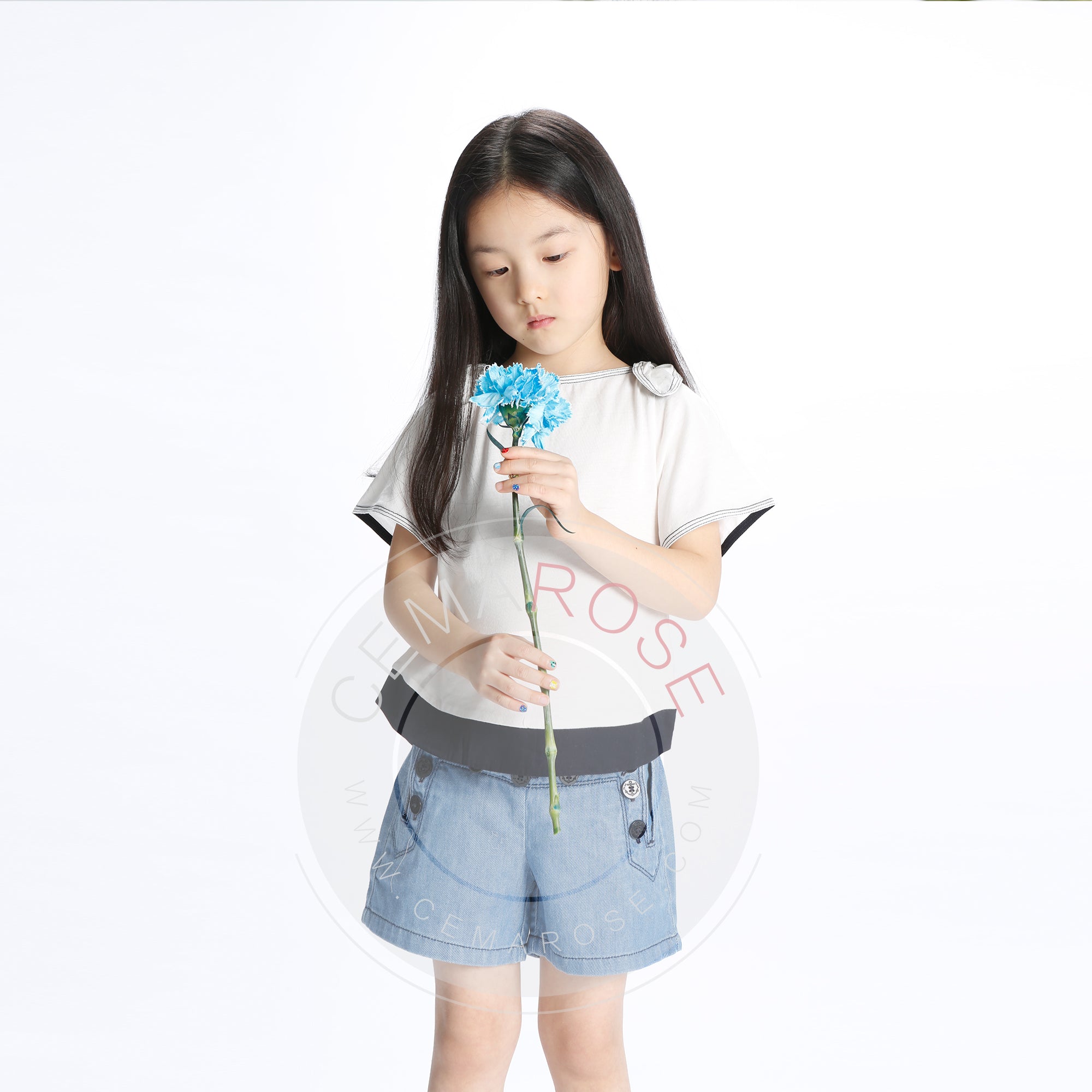 Girls Denim Blue Cotton Shorts