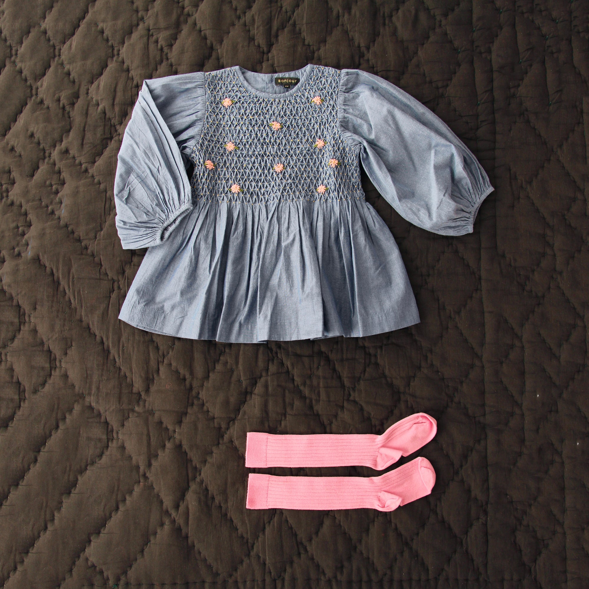 Girls Blue Embroidered Cotton Top