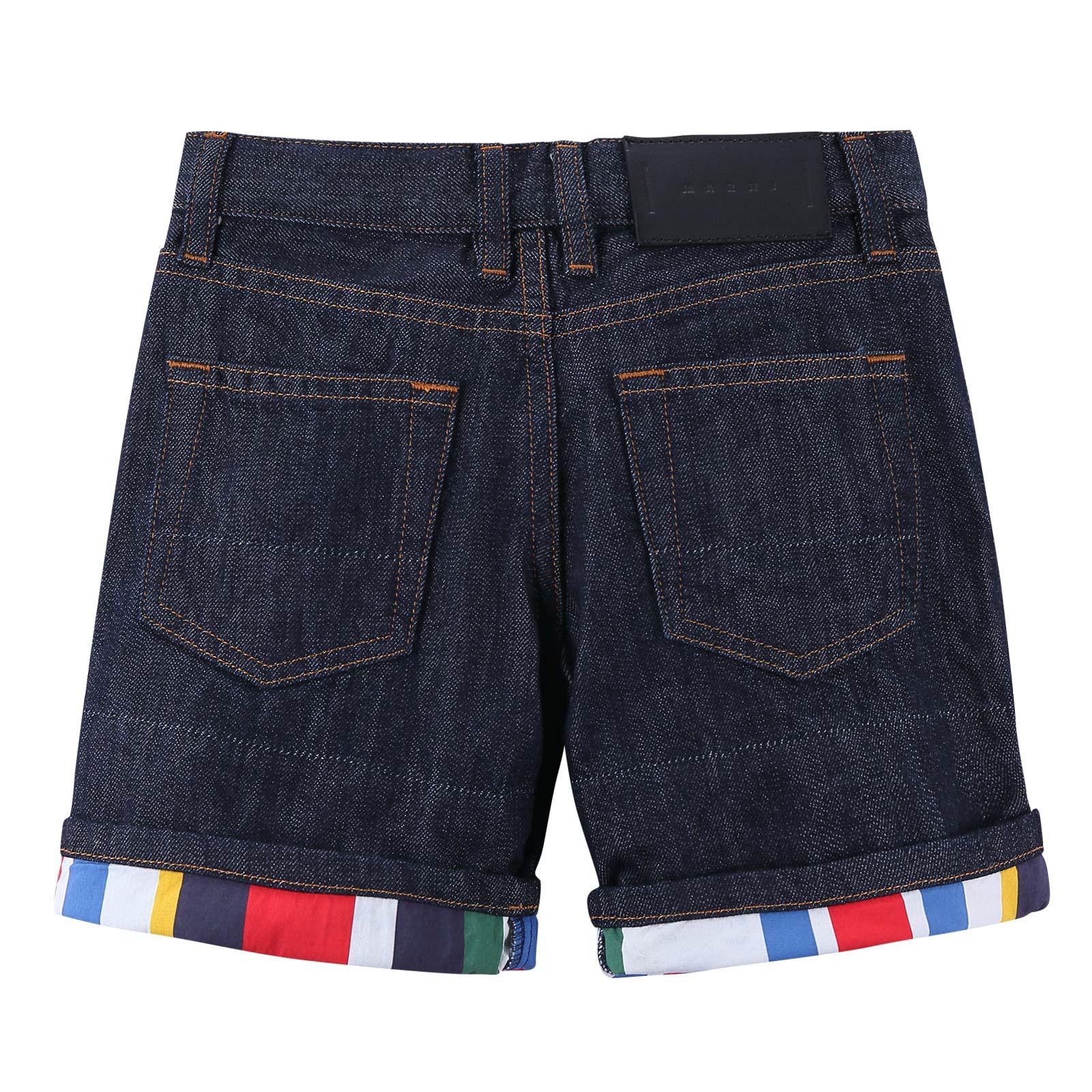 Girls Navy Blue Cotton Short With Multicolor Turn Up Cuffs - CÉMAROSE | Children's Fashion Store - 2