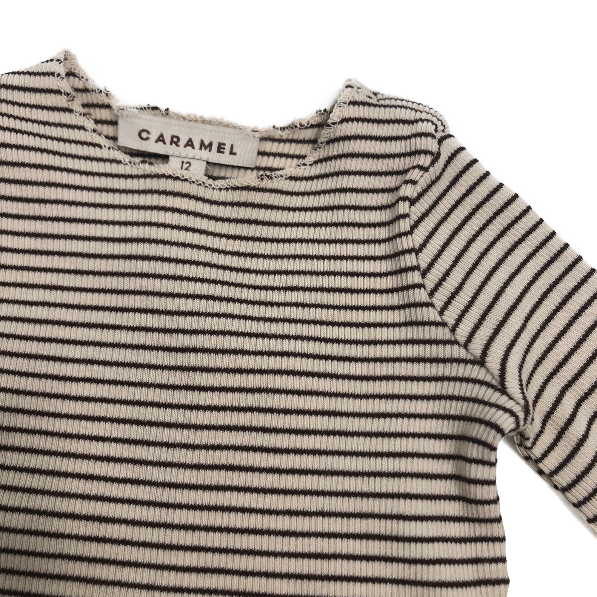 Baby Sand & Chocolate Striped Cotton Romper