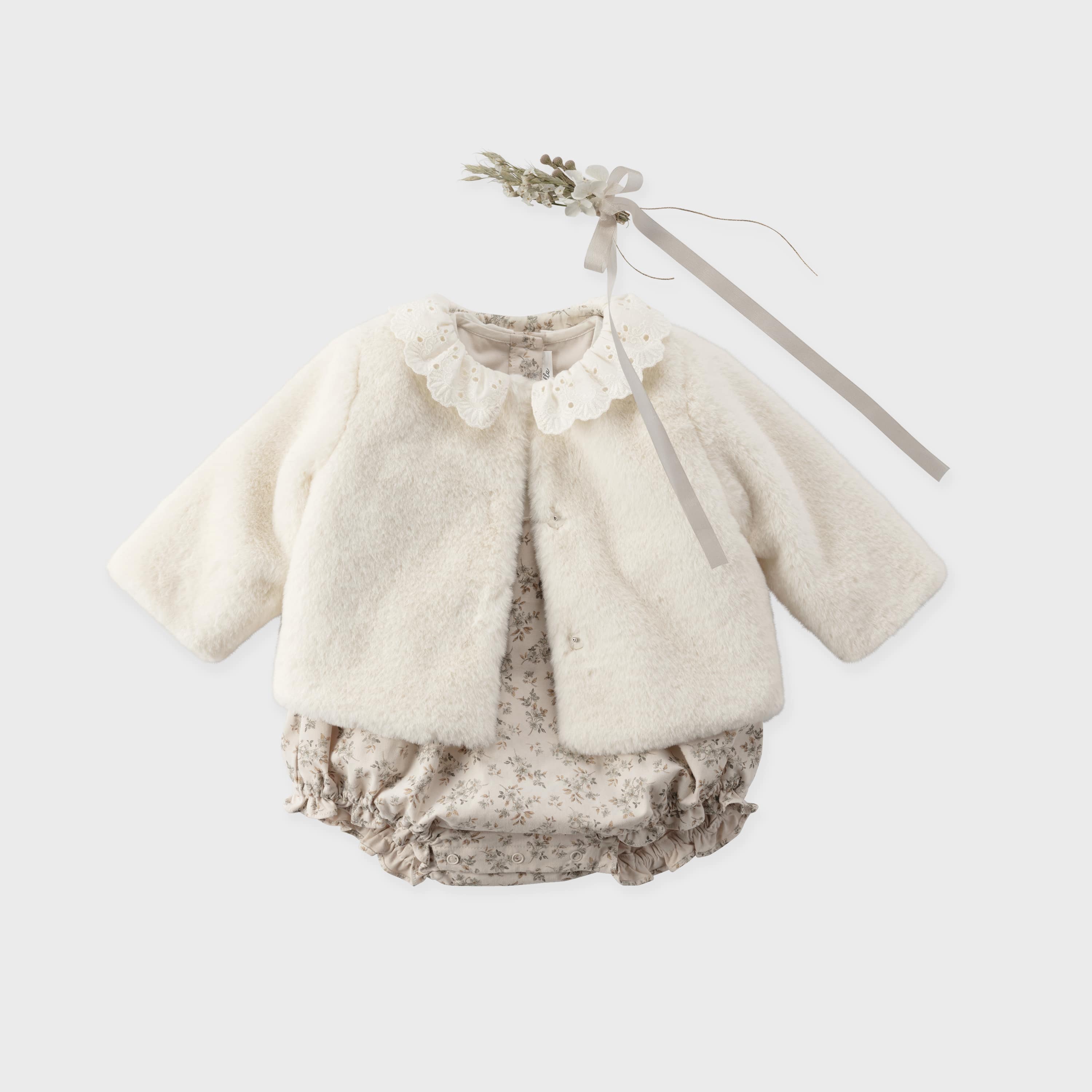 Baby Girls Beige Floral Cotton Babysuit