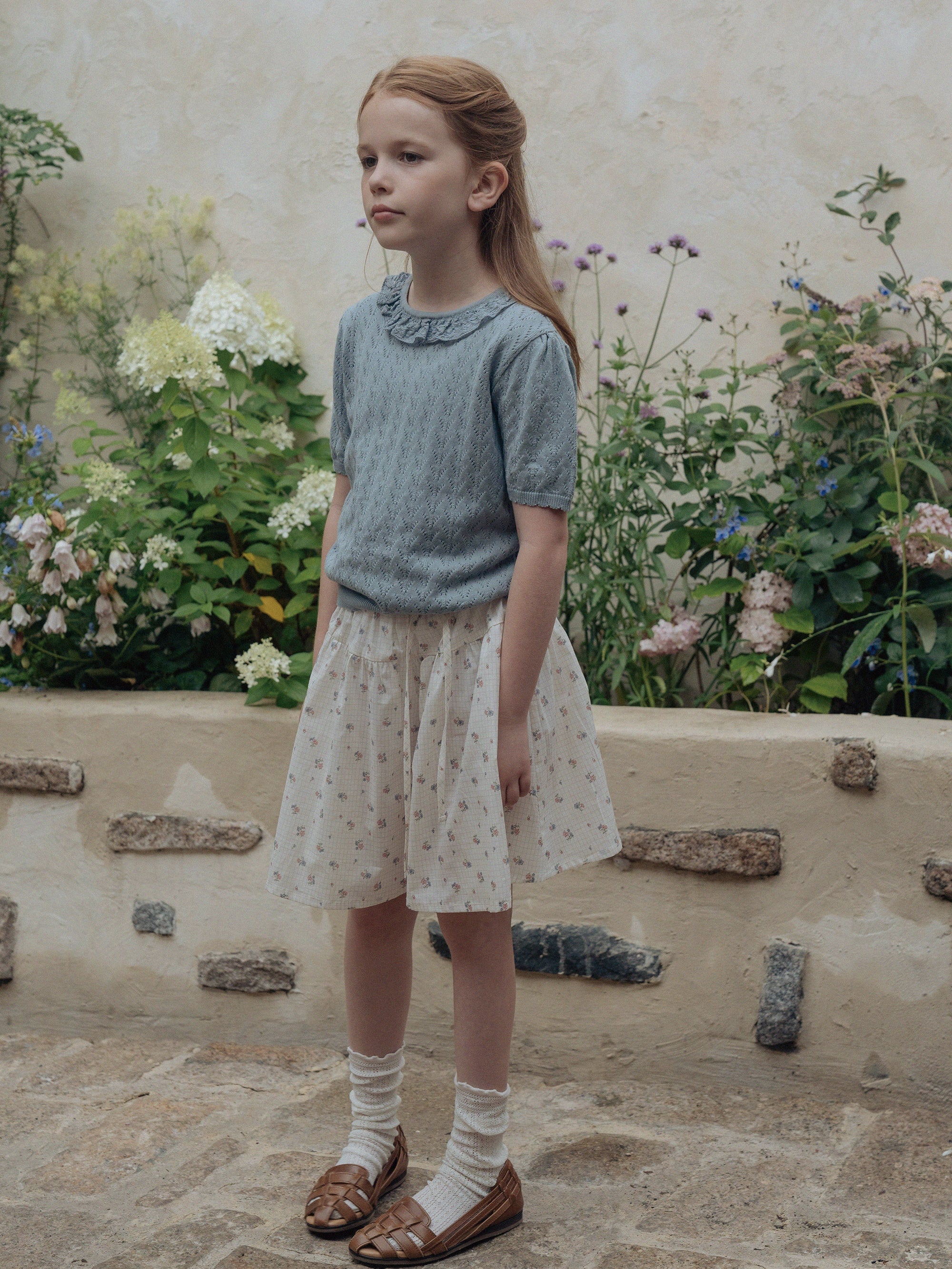 Girls Violet Floral Cotton Shorts