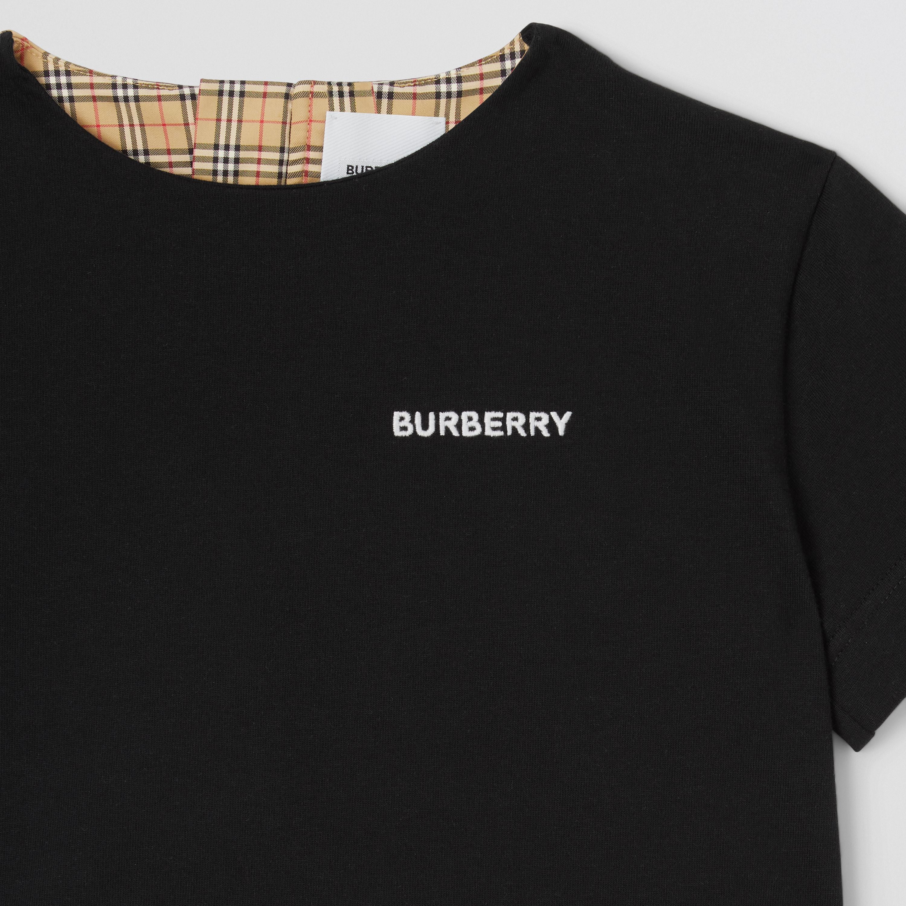 Girls Black Check Cotton T-Shirt