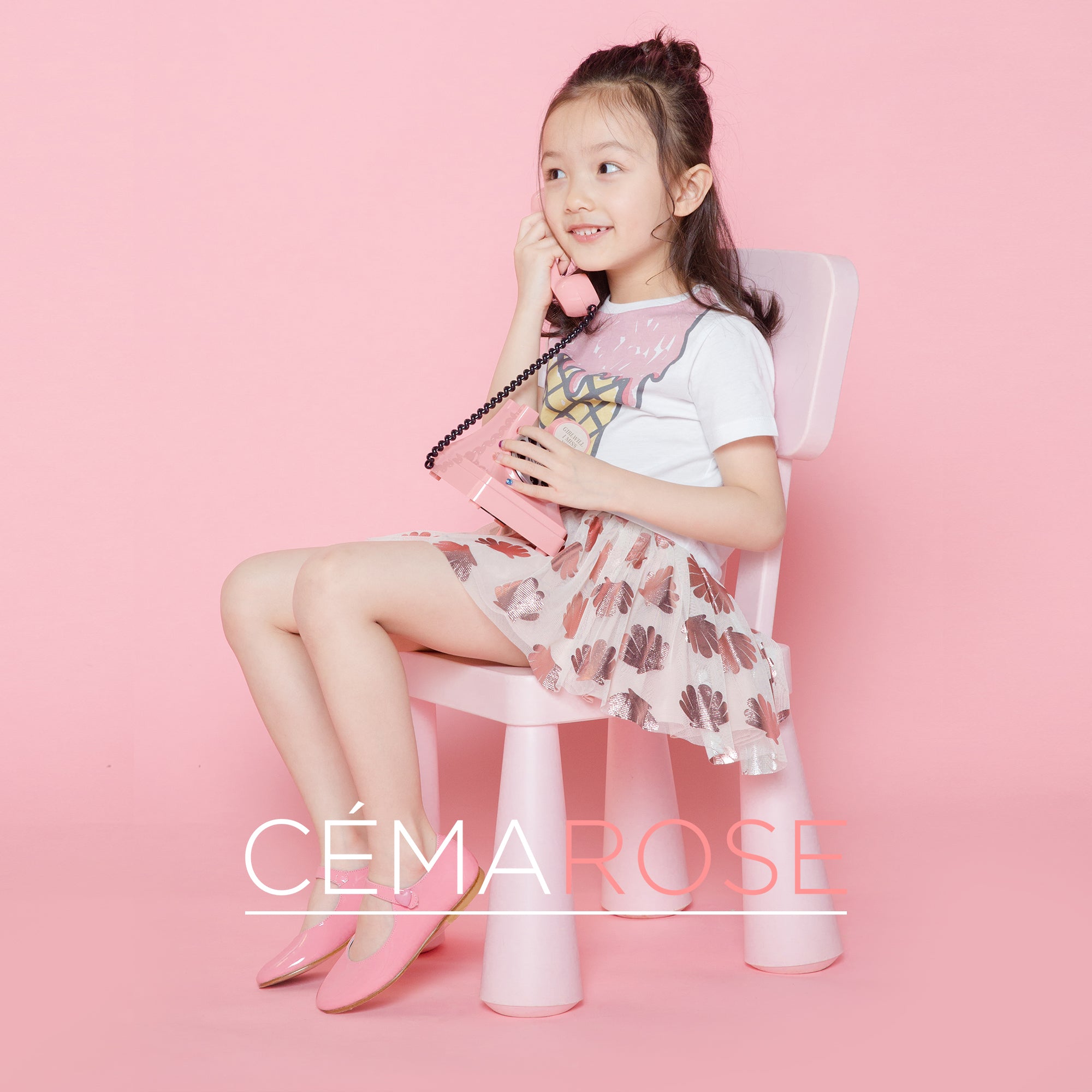 Girls Pink Flower Printed Skirt