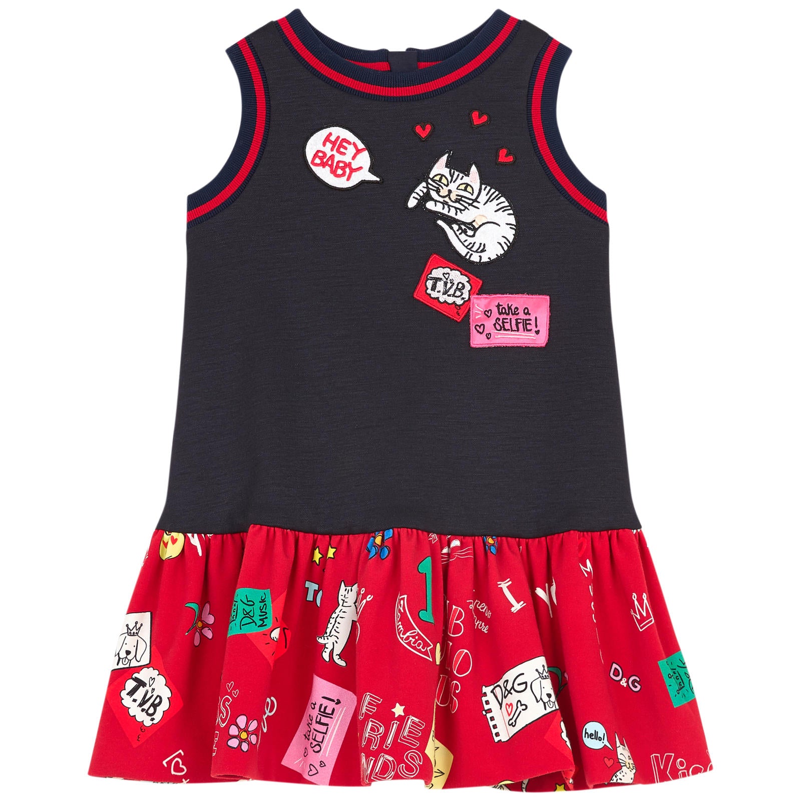 Girls Black & Pink Printed Cotton Dress