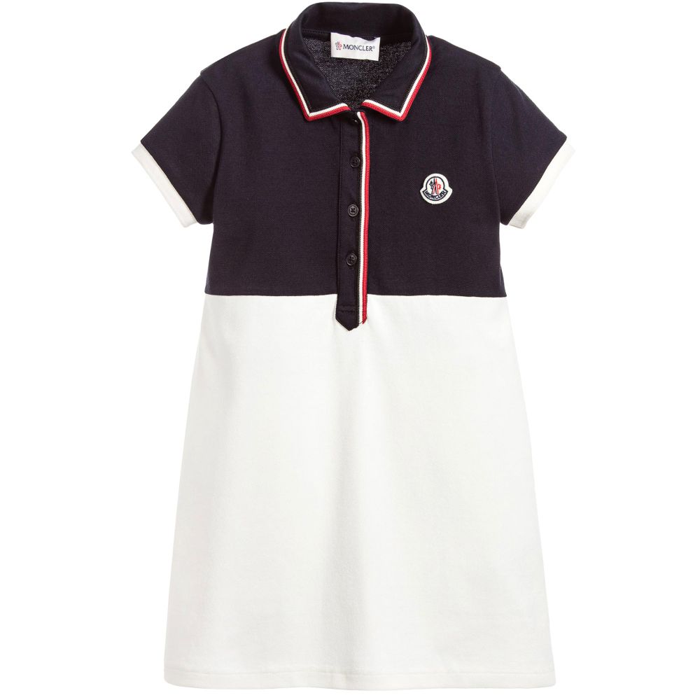 Girls White & Blue Polo Dress