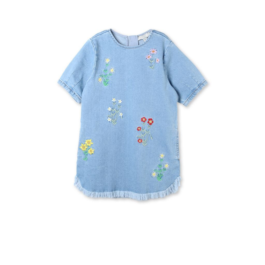 Girls Light Blue Floral Embroidered Edith Dress - CÉMAROSE | Children's Fashion Store - 1