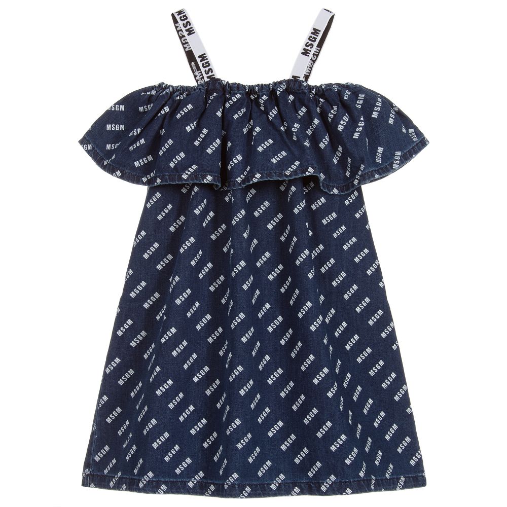 Girls Blue Denim Logo Dress