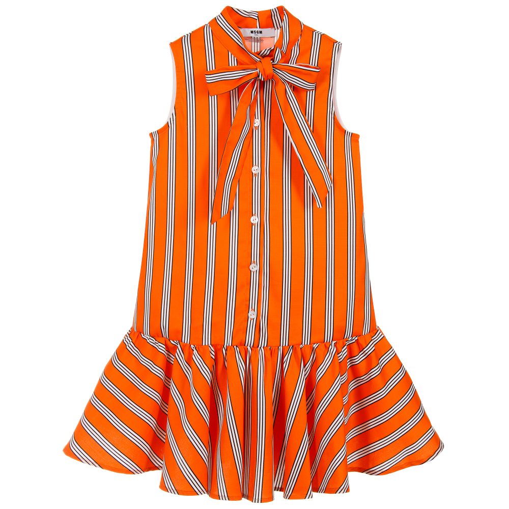 Girls Orange Stripe Cotton Dress
