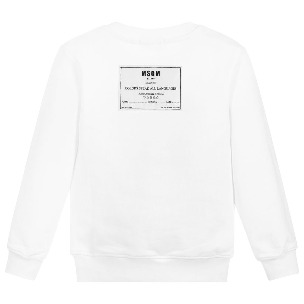 Girls White Logo Cotton Sweatshirt