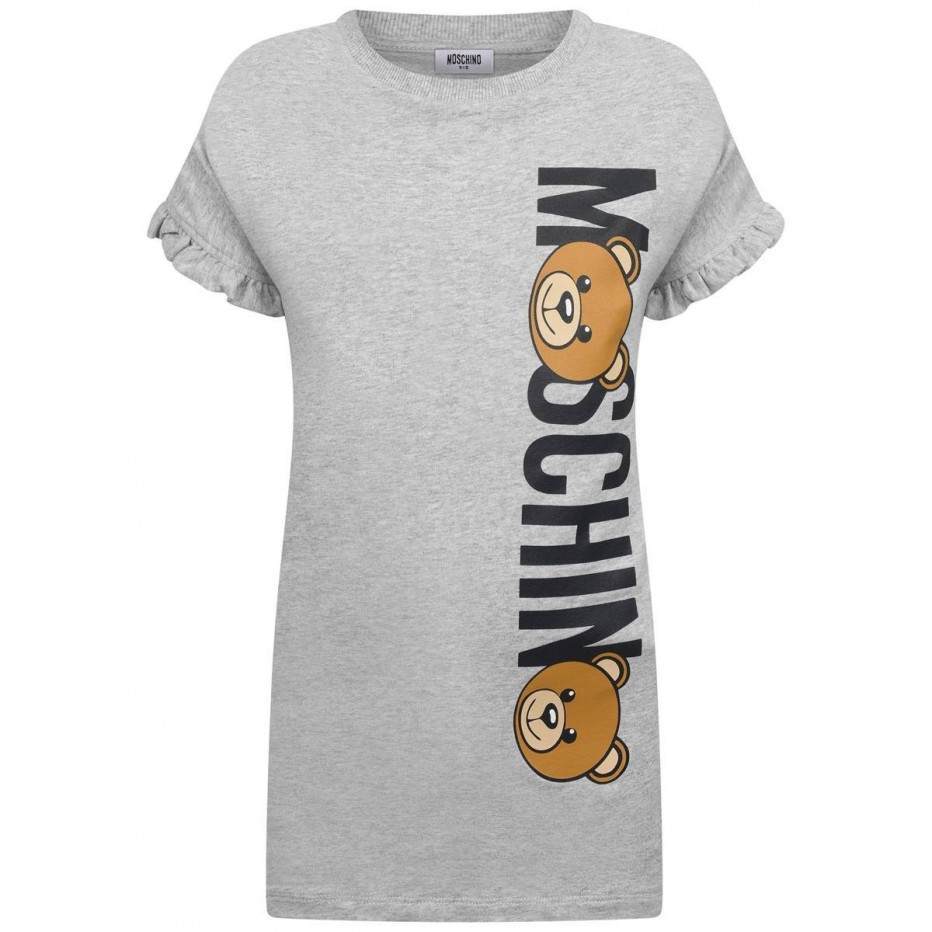 Girls Grey Teddy Logo Cotton Dress