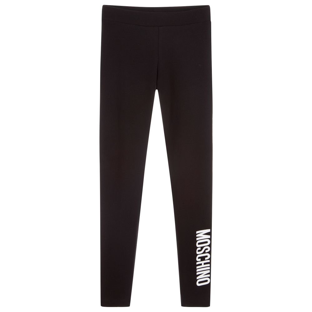 Girls Black Logo Cotton Leggings
