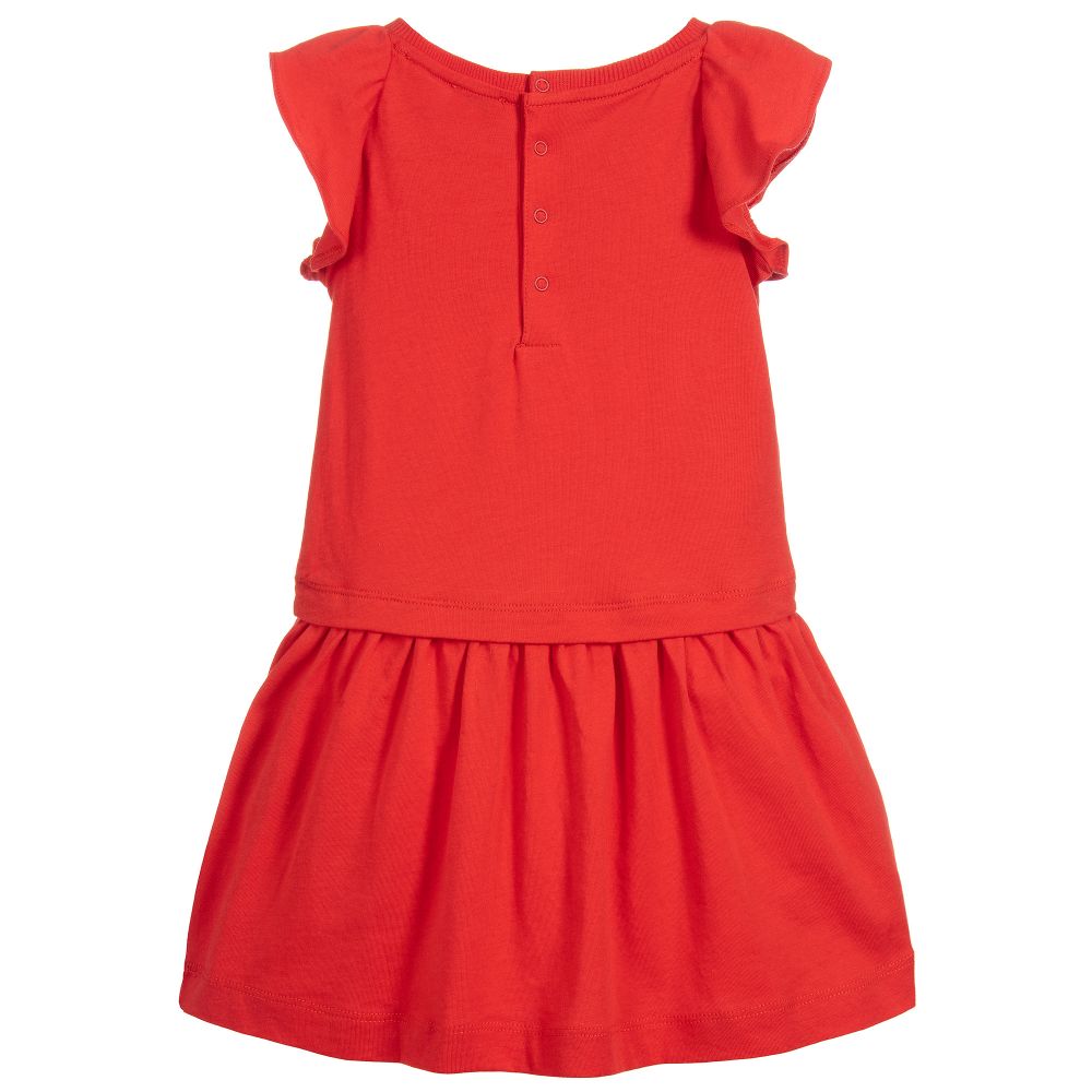 Baby Girls Red Teddy Cotton Dress
