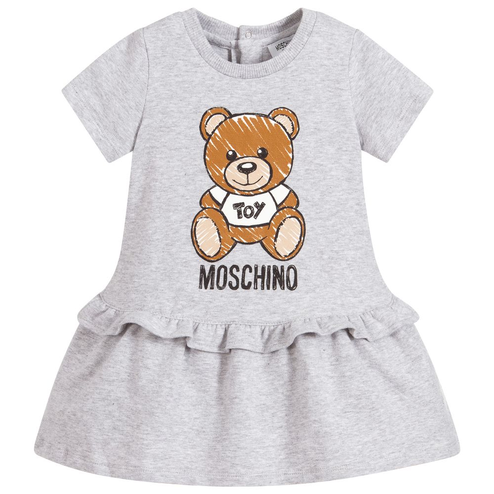 Baby Girls Grey Teddy Cotton Dress