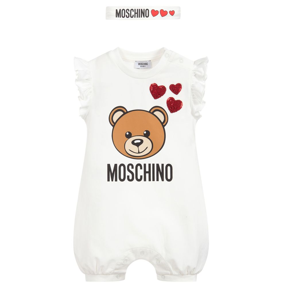 Baby Girls White Teddy Cotton Babysuits