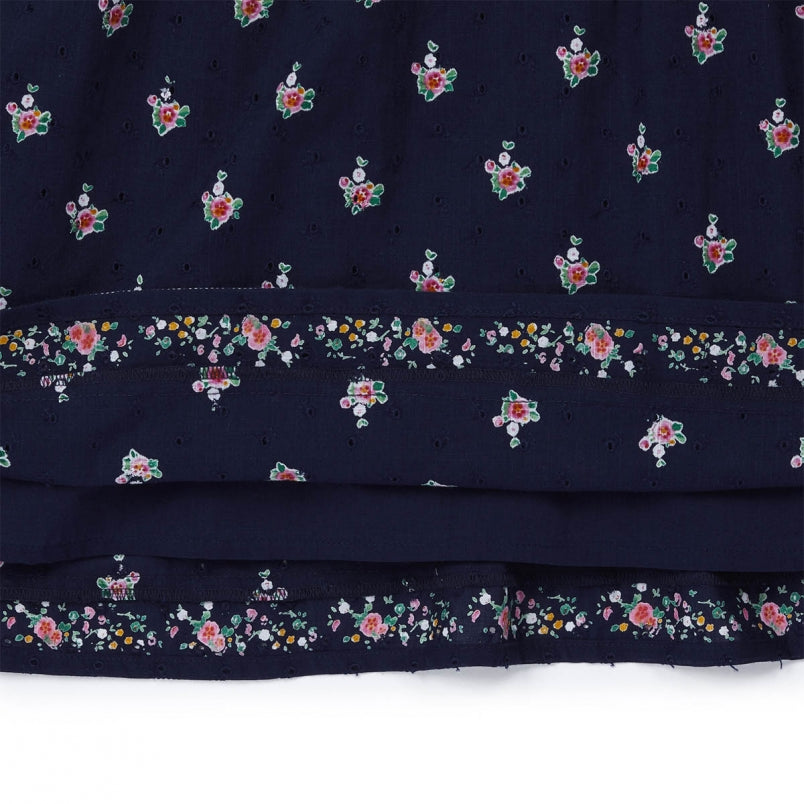 Girls Dark Blue Mexican Print Cotton Dress