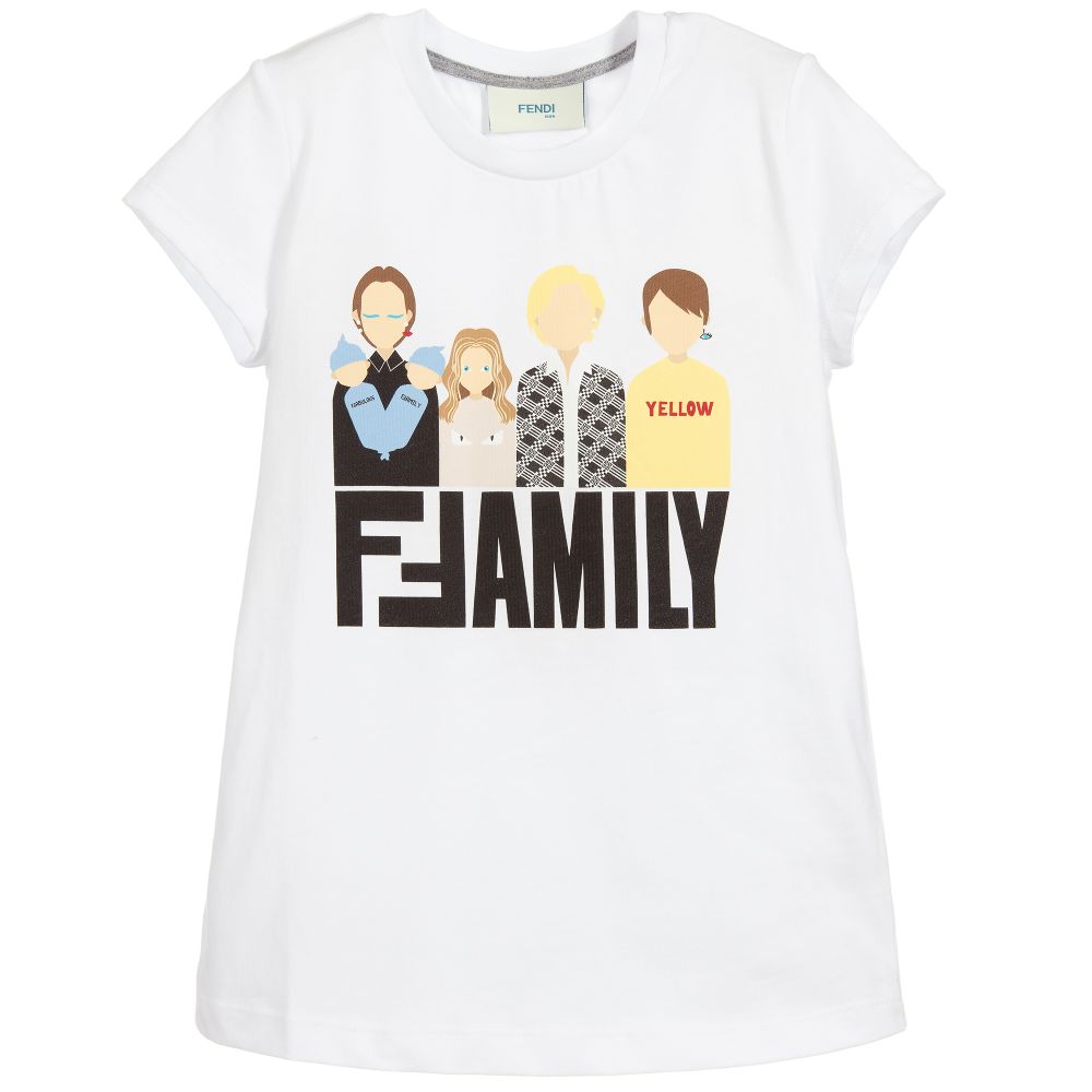 Girls White "FF" Logo Cotton T-Shirt