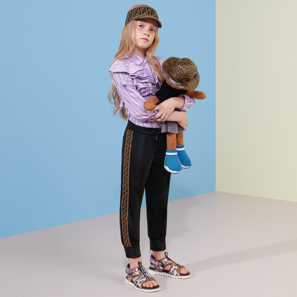 Girls Black "FF" Logo Trousers