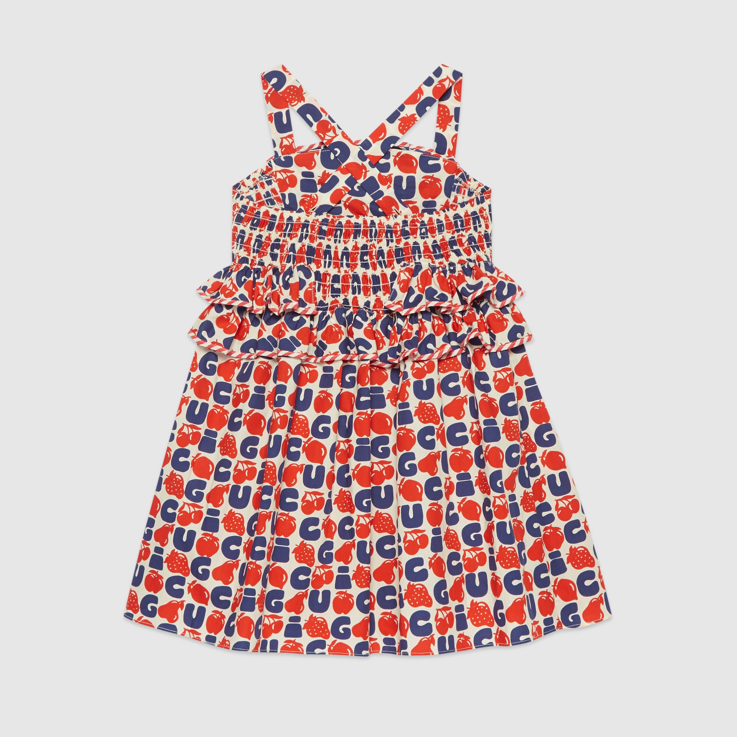 Girls Red & Blue Logo Cotton Dress
