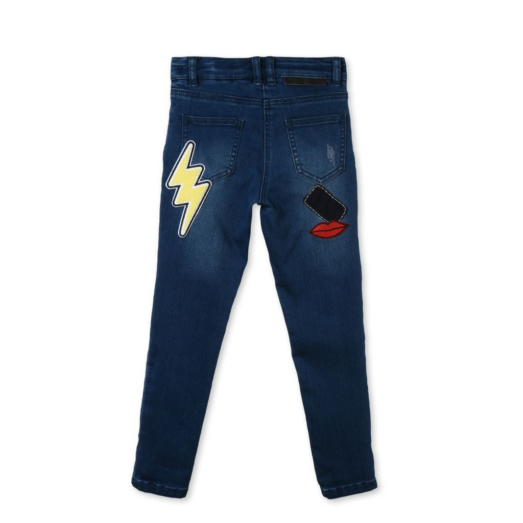 Girls Dark Sky Blue Patch Trims 'Nina' Jeans - CÉMAROSE | Children's Fashion Store - 1