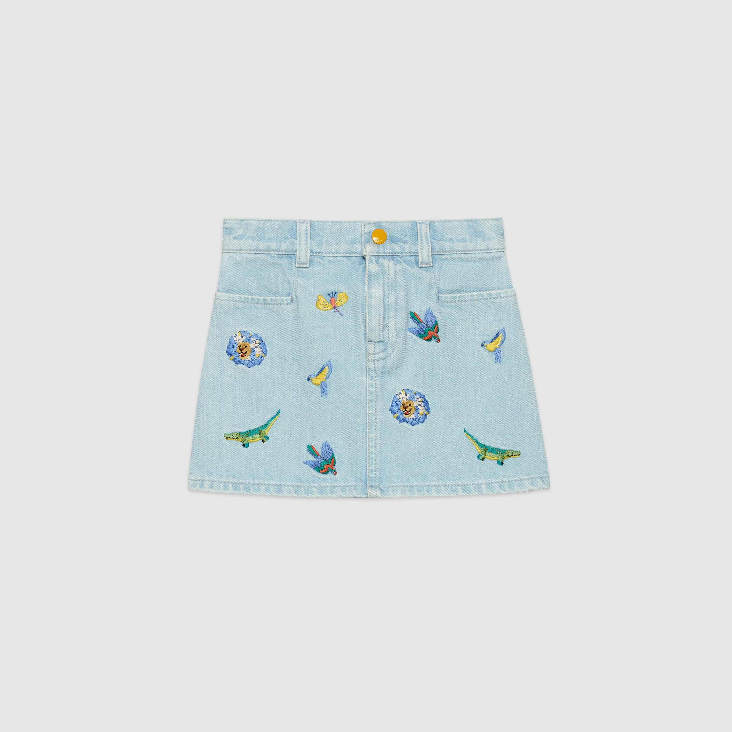 Girls Light Blue Cowboy Embroidered Skirt