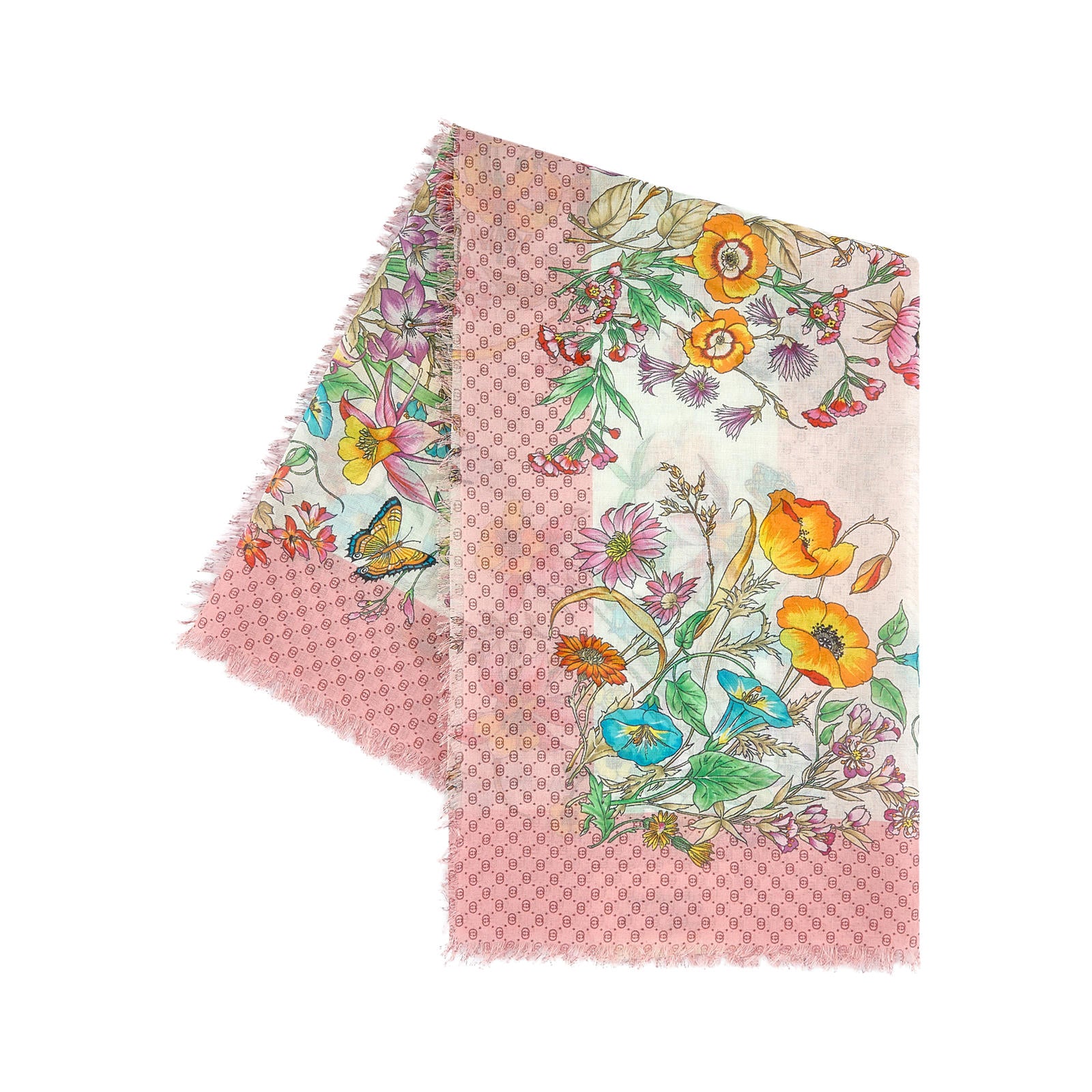 Girls Pink & Ivory Flowers  "80X80CM" Scarves