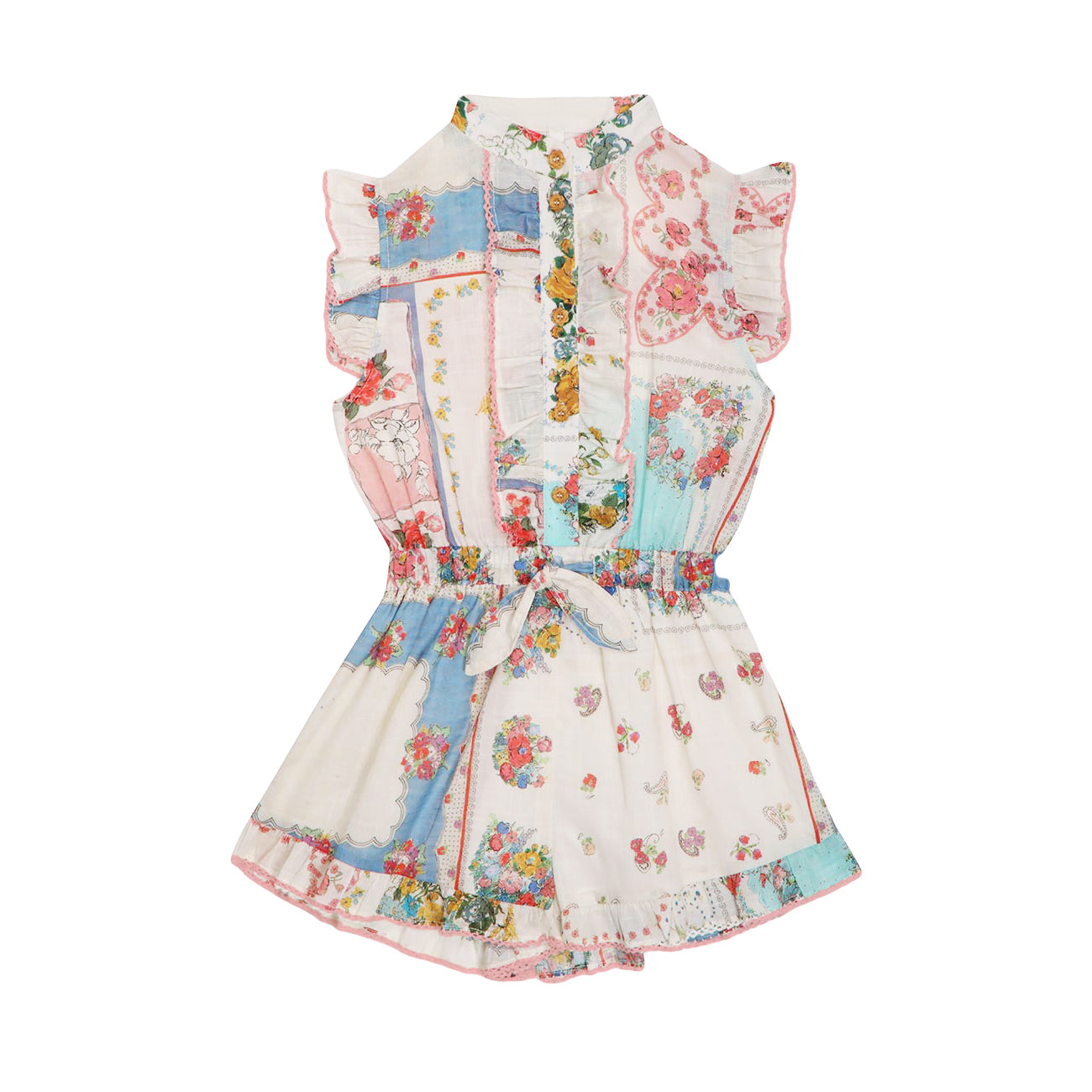Girls Pink Flowers Cotton Jumpsuit