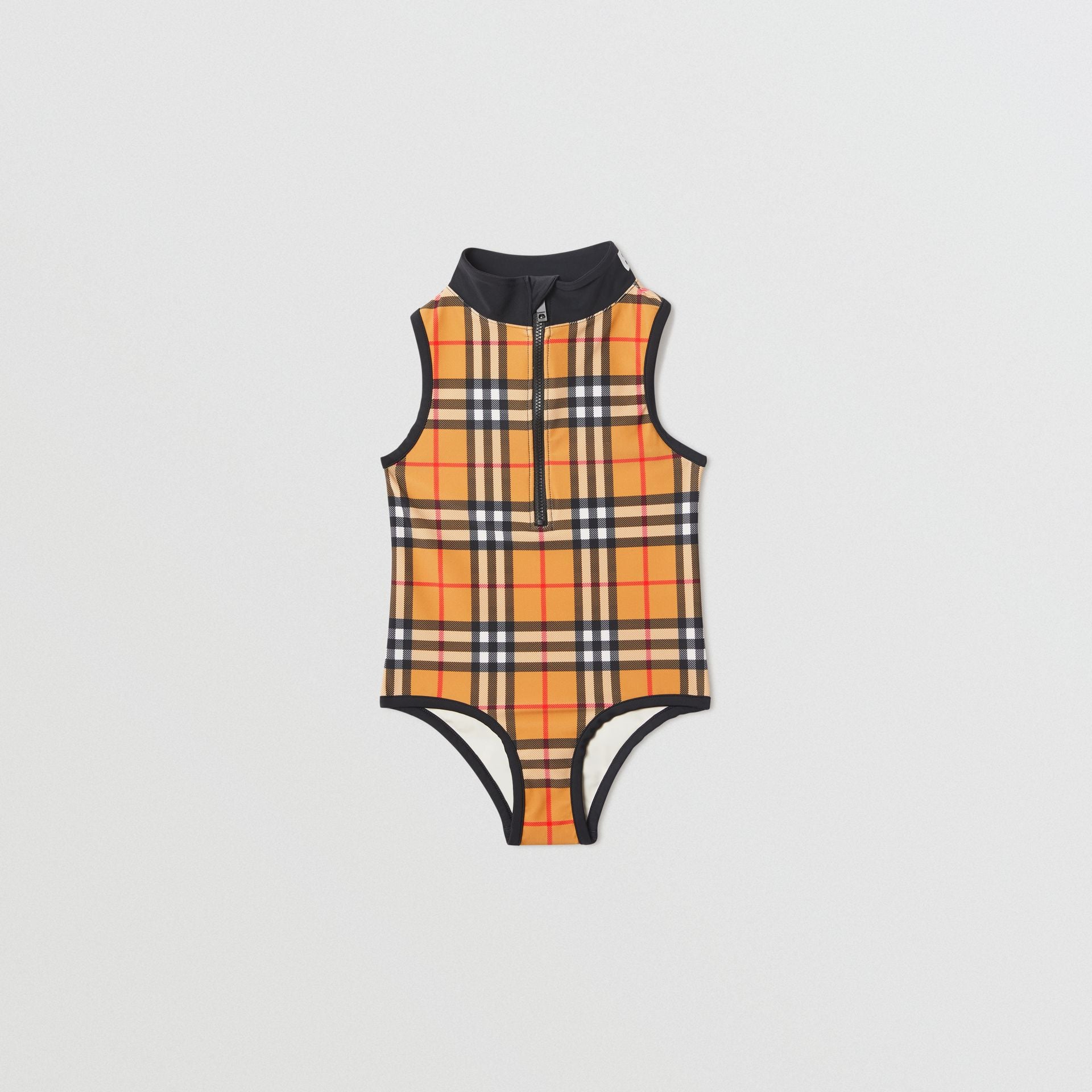 Girls Antique Yellow Check Swimwear