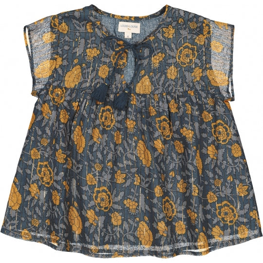 Girls Blue Floral Cotton Blouse