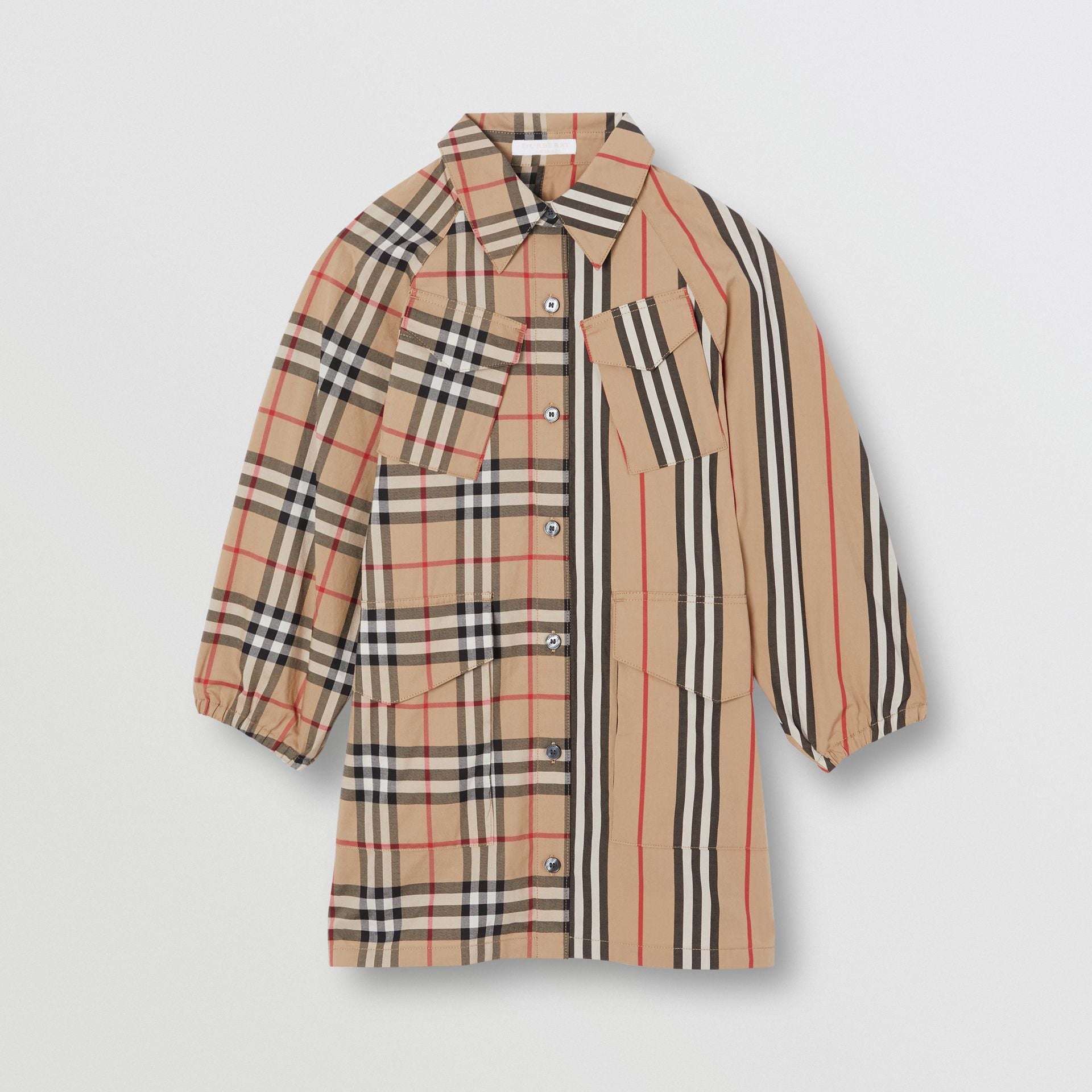 Girls Beige Check Cotton Dress