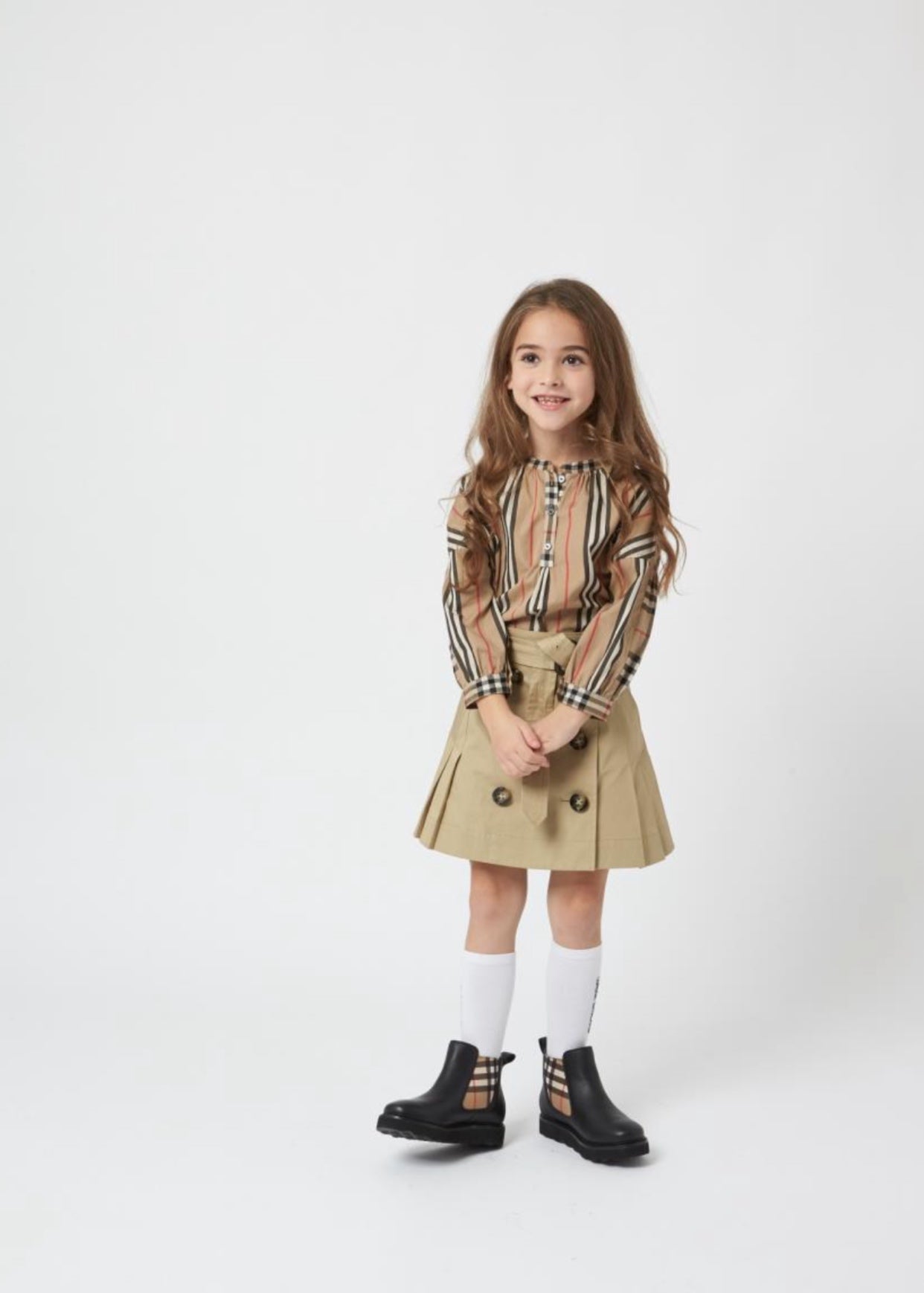 Girls Beige Stripe Cotton Shirt