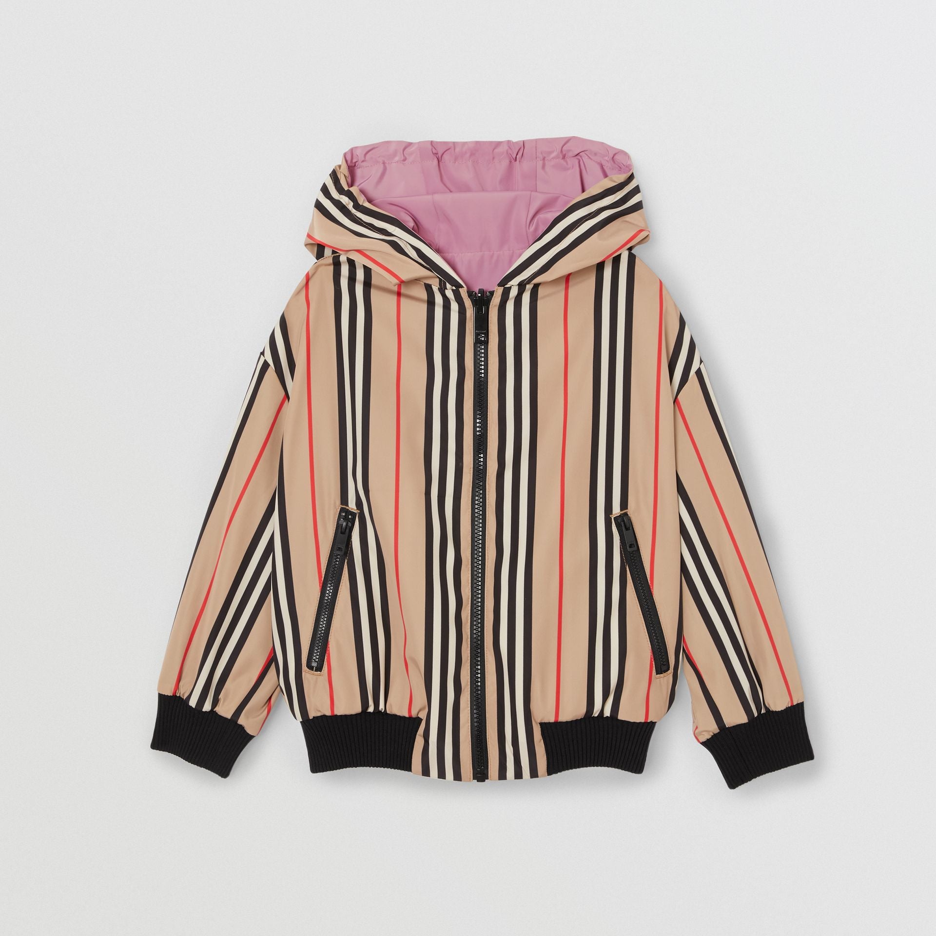 Girls Pink & Beige Stripes Bilateral Jacket