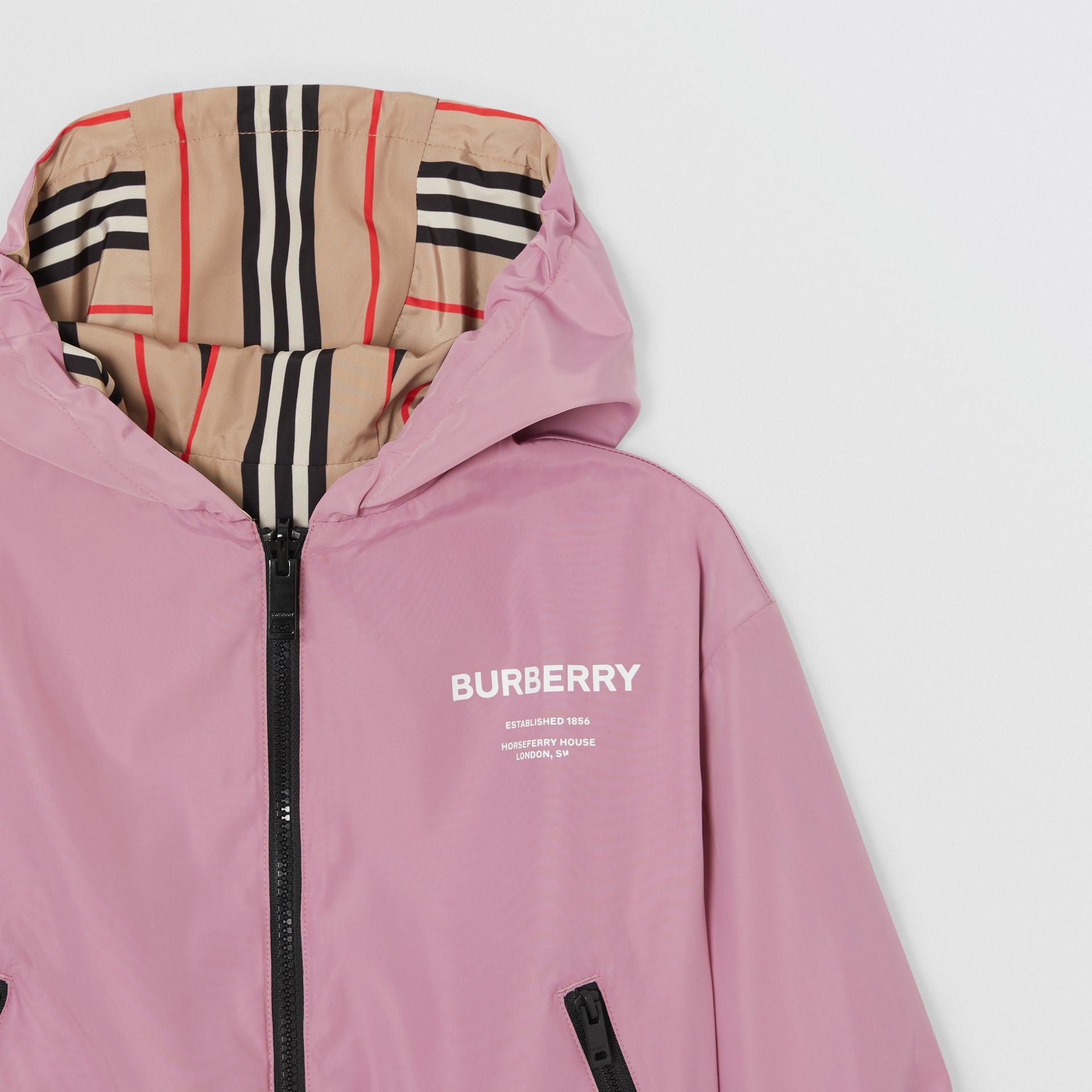 Girls Pink & Beige Stripes Bilateral Jacket