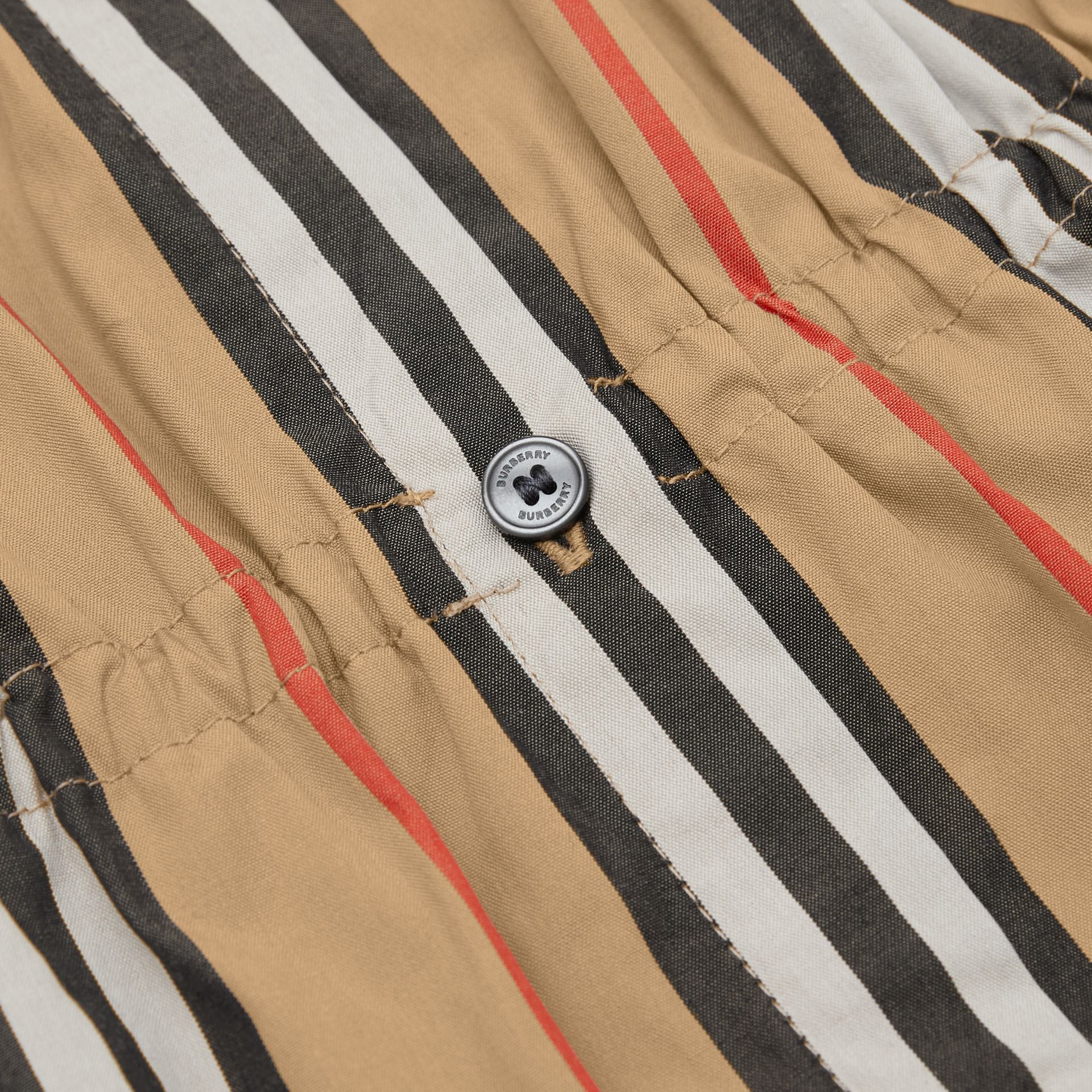 Girls Beige Striped Cotton Dress