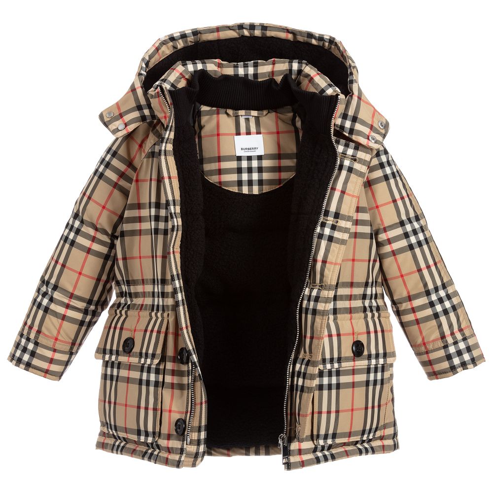 Girls Archive Beige Check Padded Down Coat