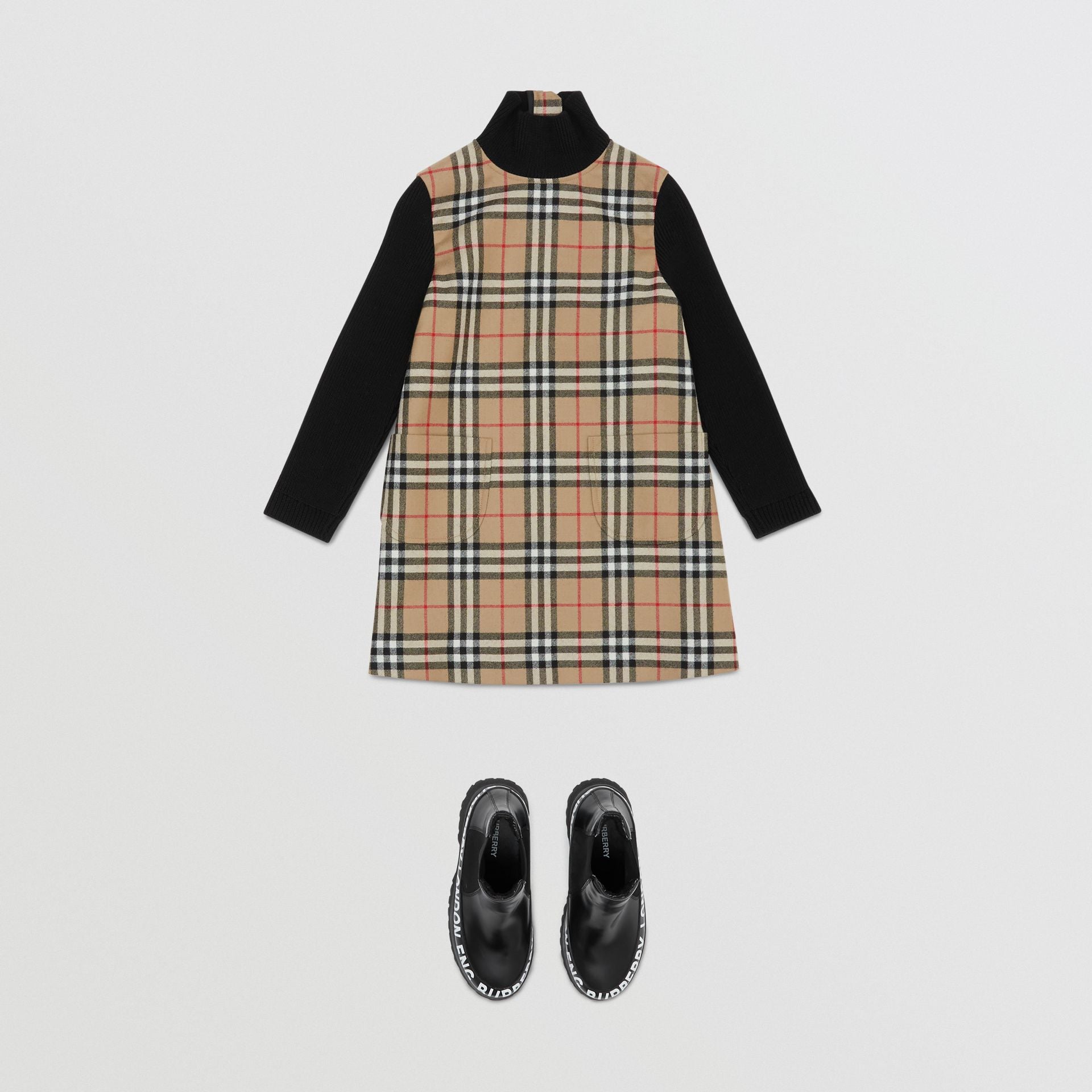 Girls Archive Beige Check Wool Dress