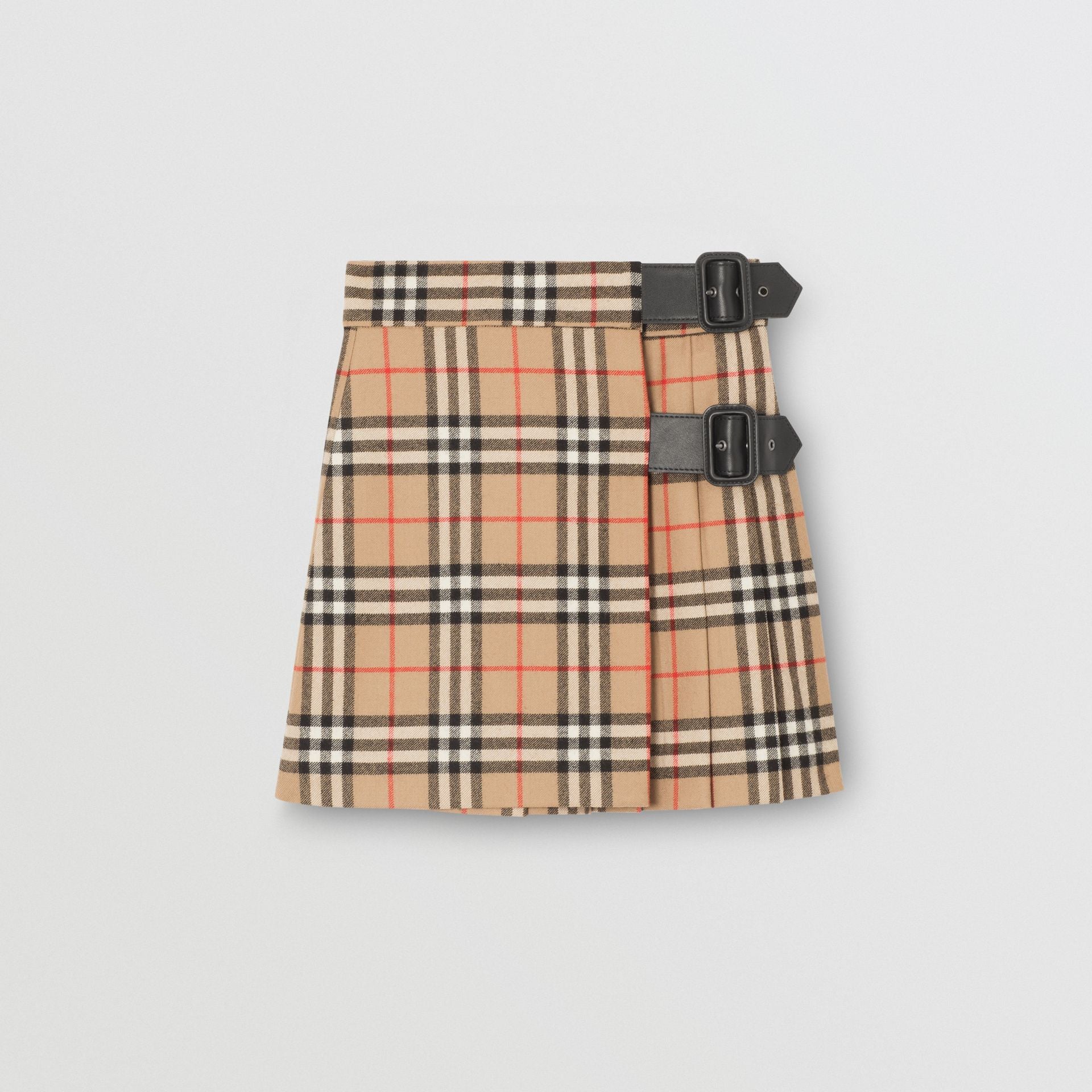 Girls Beige Check Wool Skirt