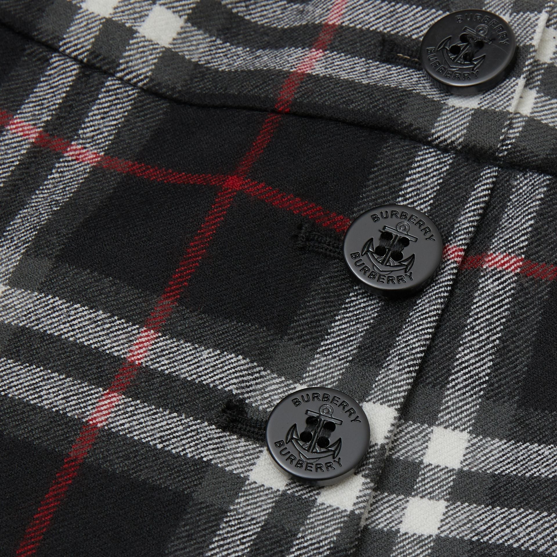 Girls Black Check Virgin Wool Trousers