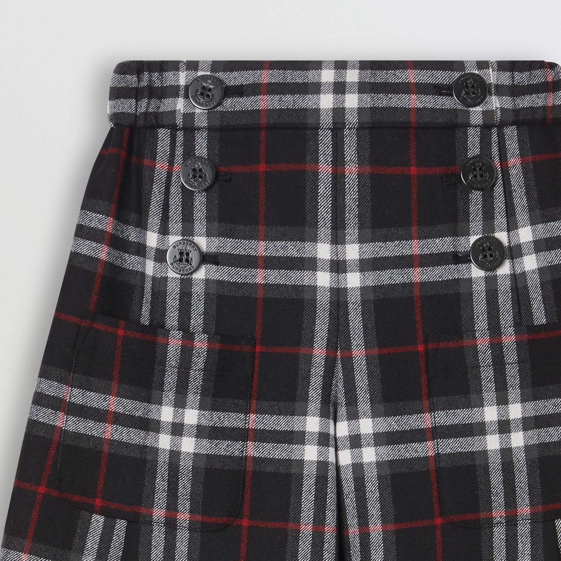 Girls Black Check Virgin Wool Trousers