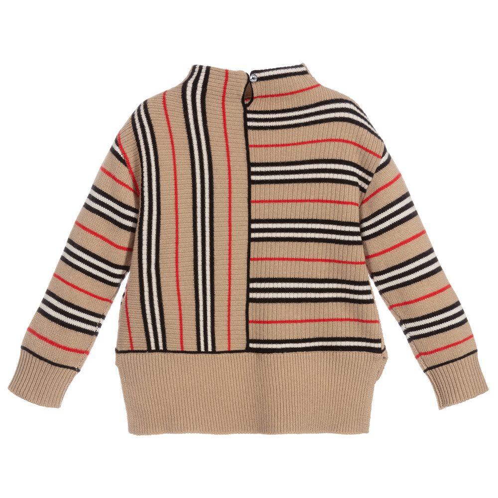 Girls Beige Striped Wool Top