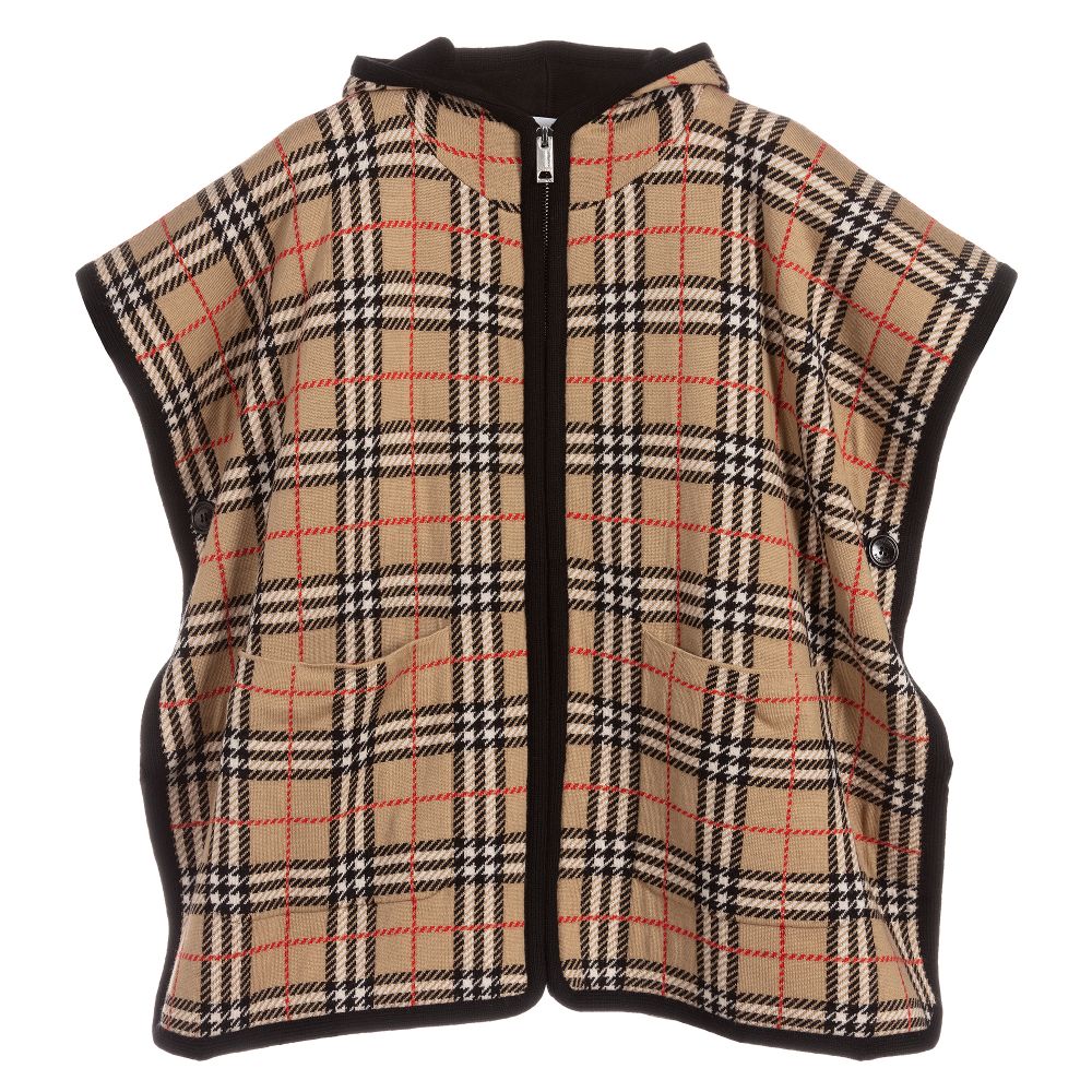 Girls Beige Check Wool Coat