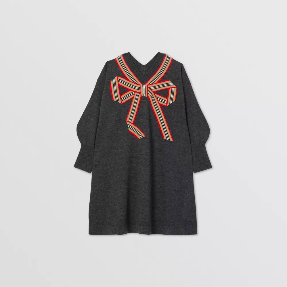 Girls Grey Bow Dress