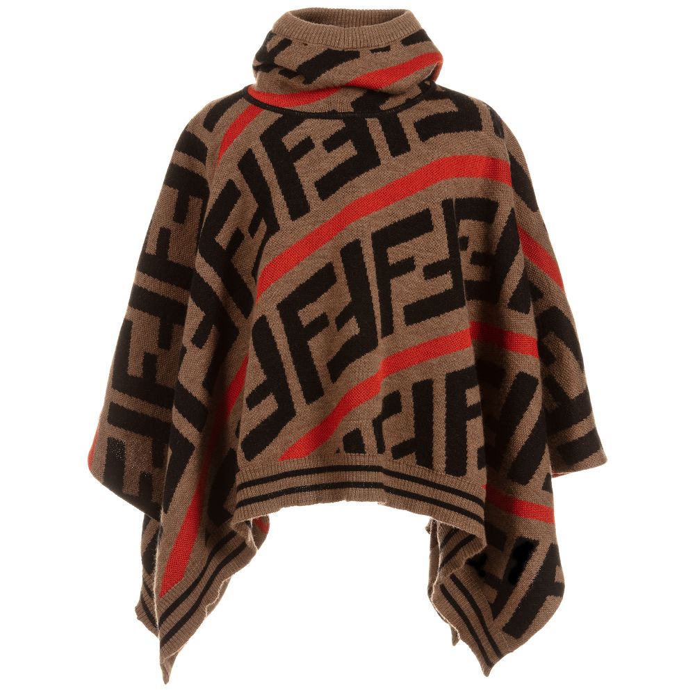 Girls Brown Hooded FF Logo Cape