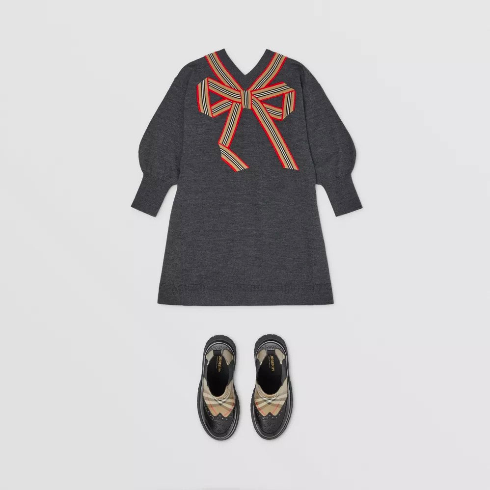 Girls Grey Bow Dress