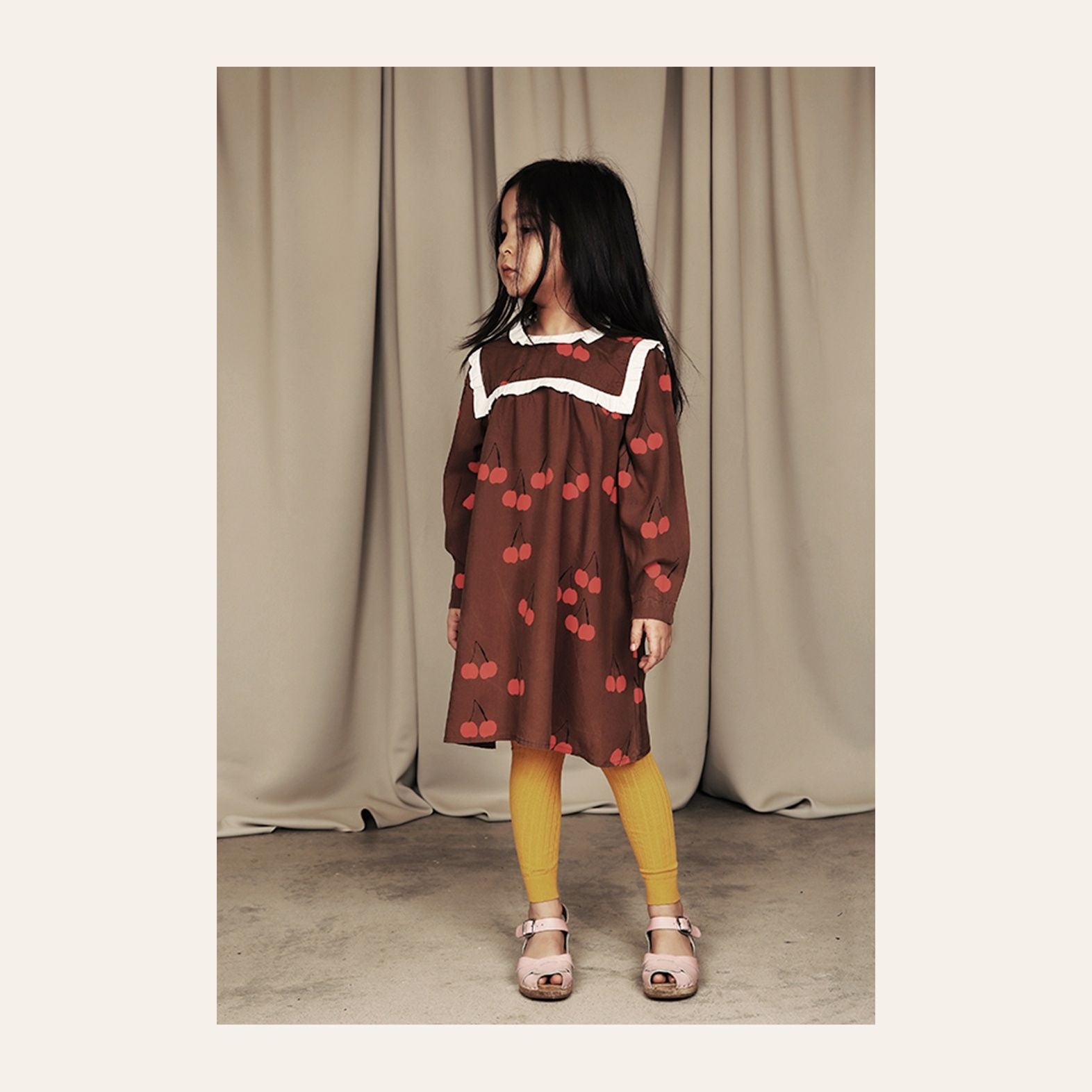 Girls Brown Cherry Frill Tencel Dress
