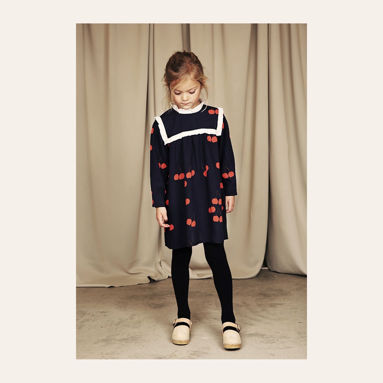Girls Blue Cherry Frill Tencel Dress