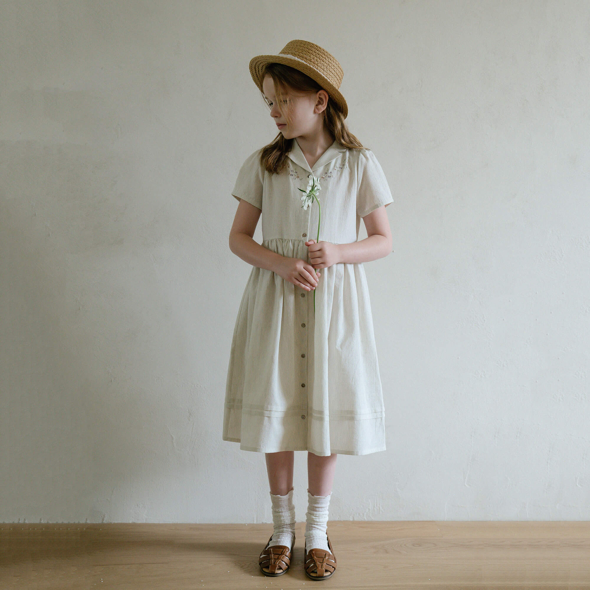 Girls Mint Embroidered Cotton Dress