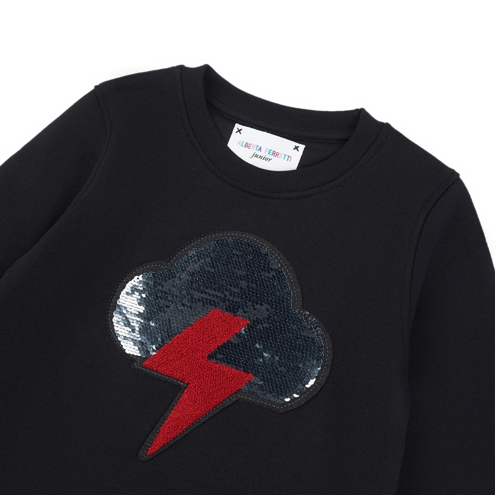 Girls Black Sequinned Cloud Cotton Sweatshirt
